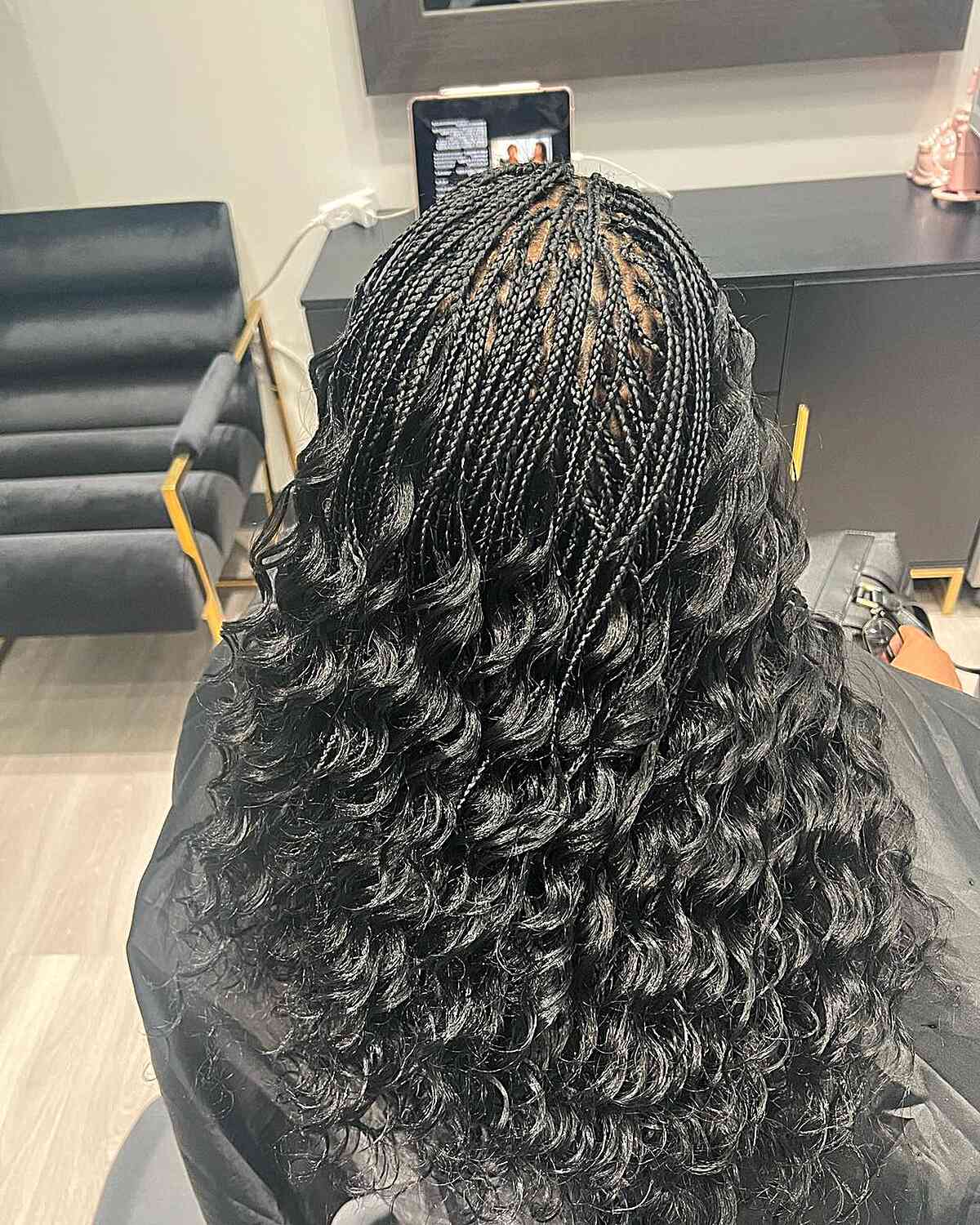 Elegant Micro Box Braids with Flowing Mid-Length Waves