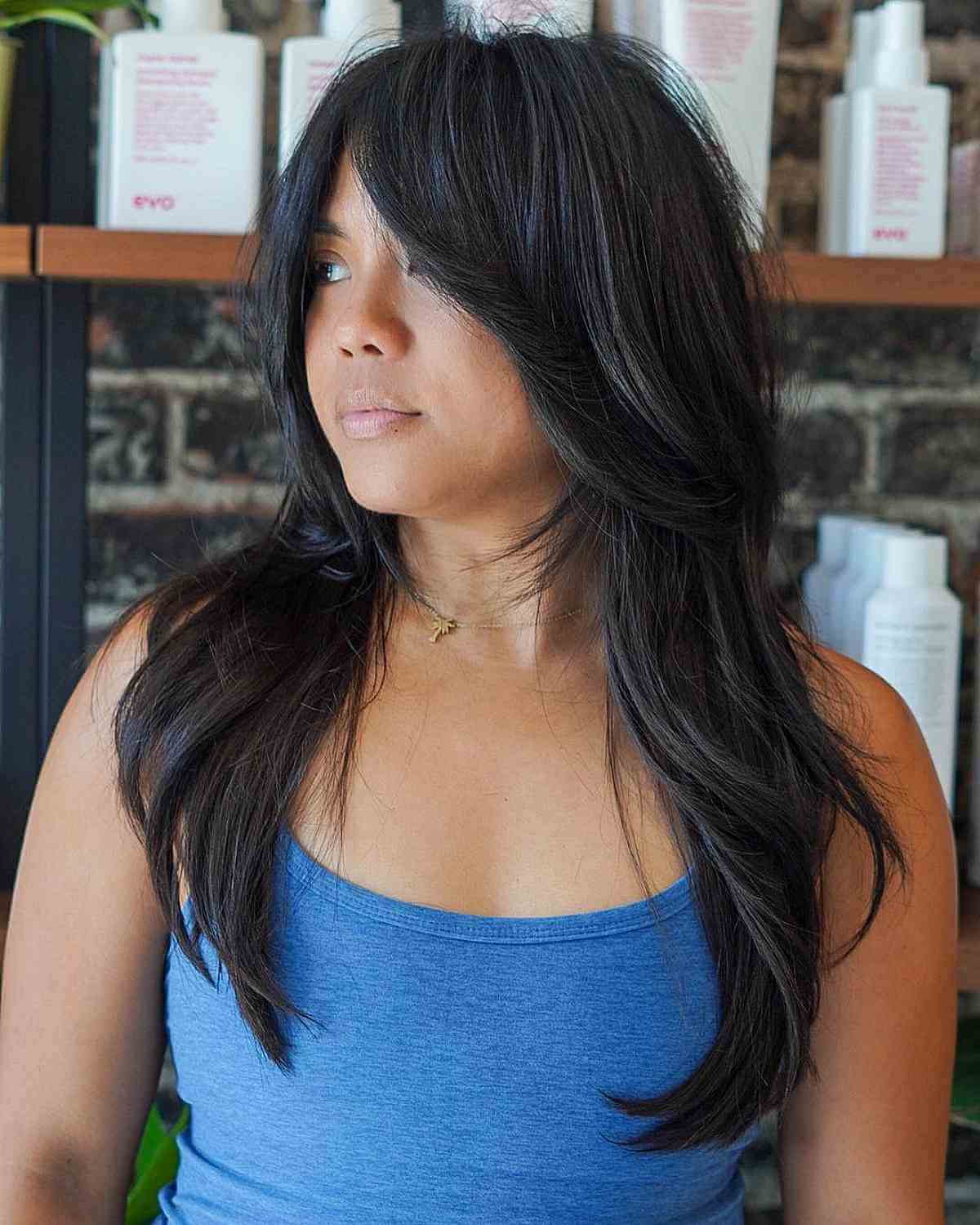 Long Sleek Shag with Face-Framing Bangs and Textured Layers