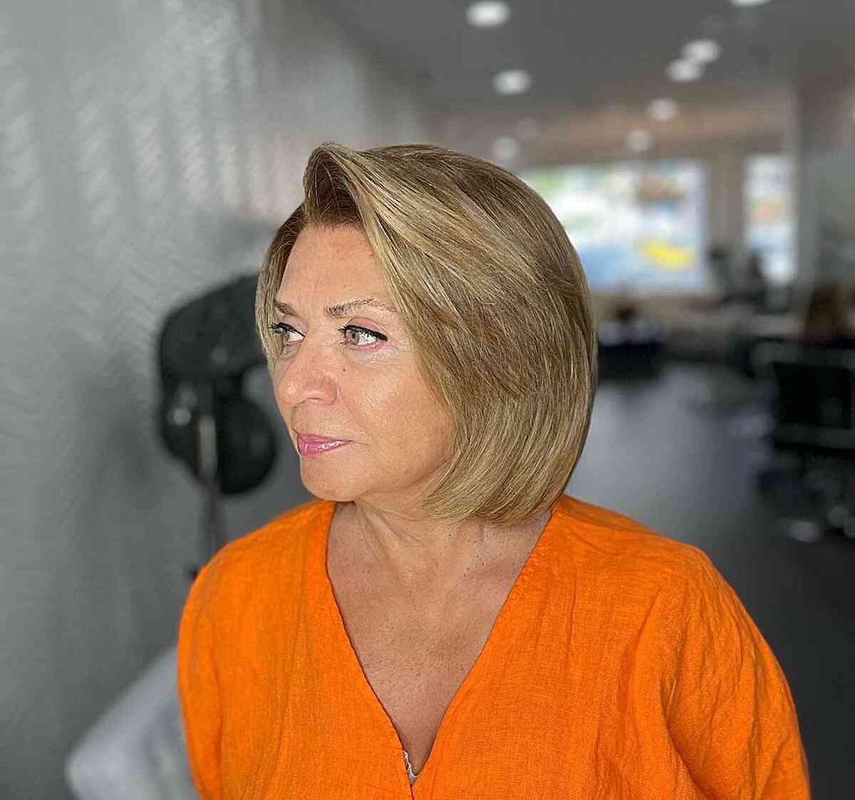 Sleek Short Bob with a Brushed Back Style for Ladies Aged 50