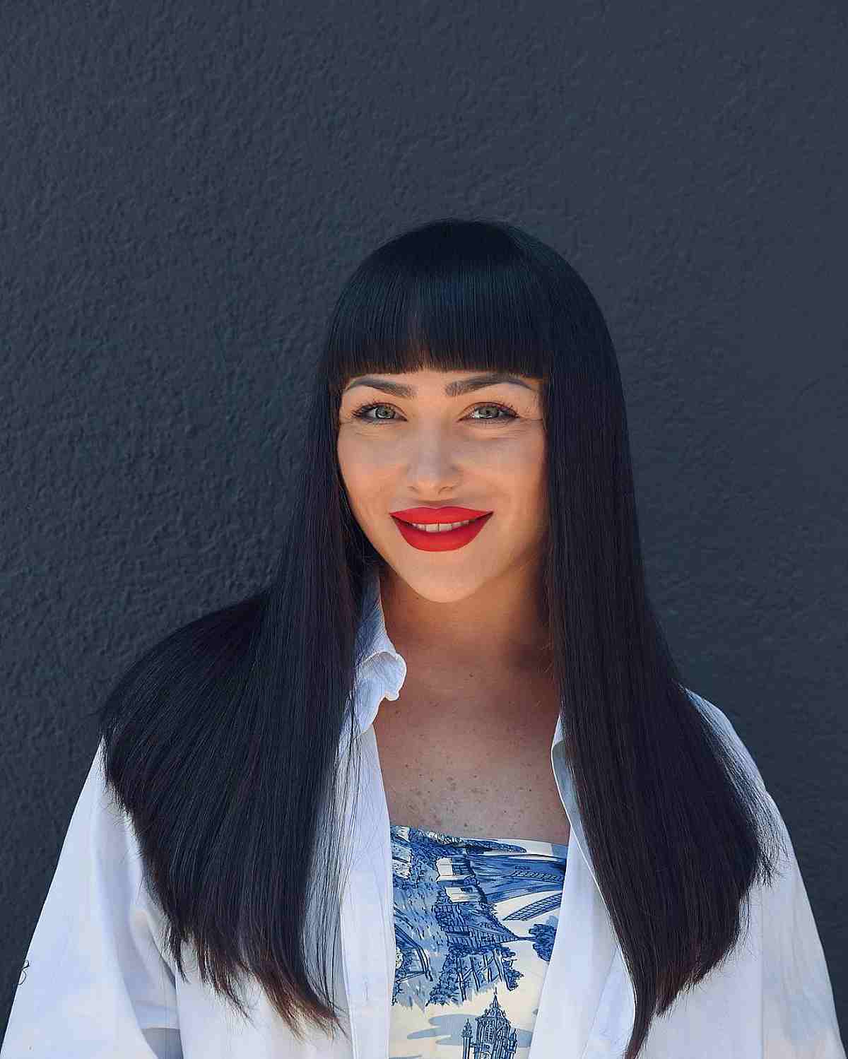 Sleek Straight Bangs on Long Hair