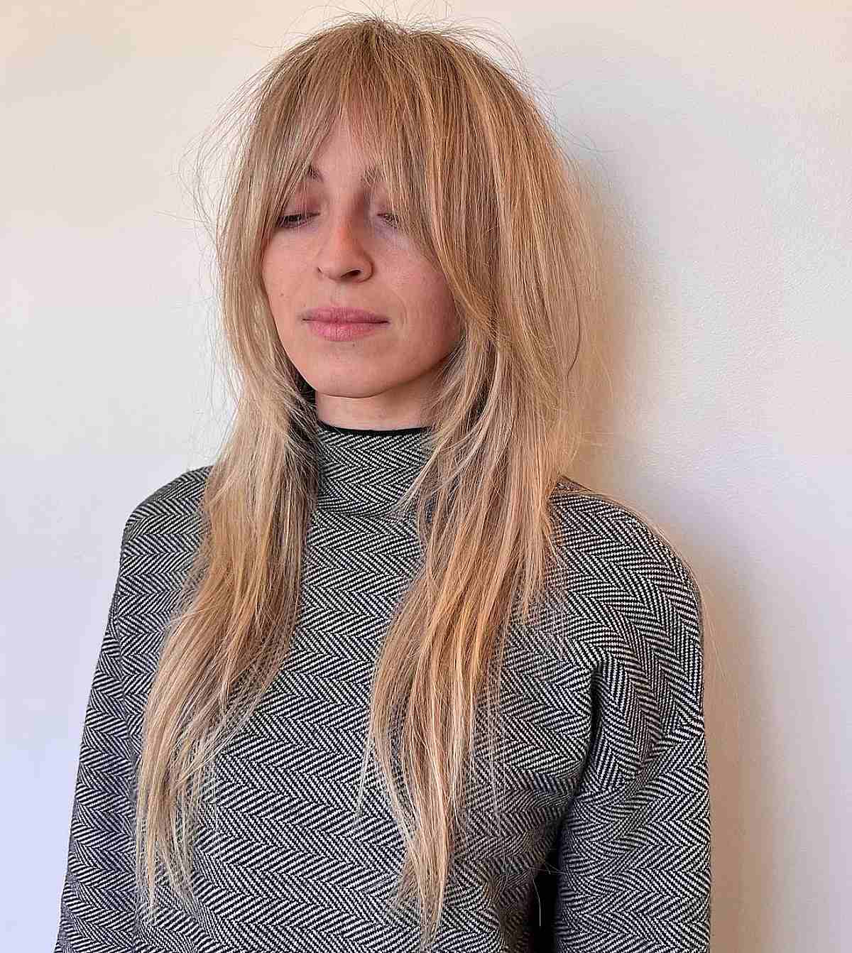 Long Straight Wispy Shag with Fringe Bangs