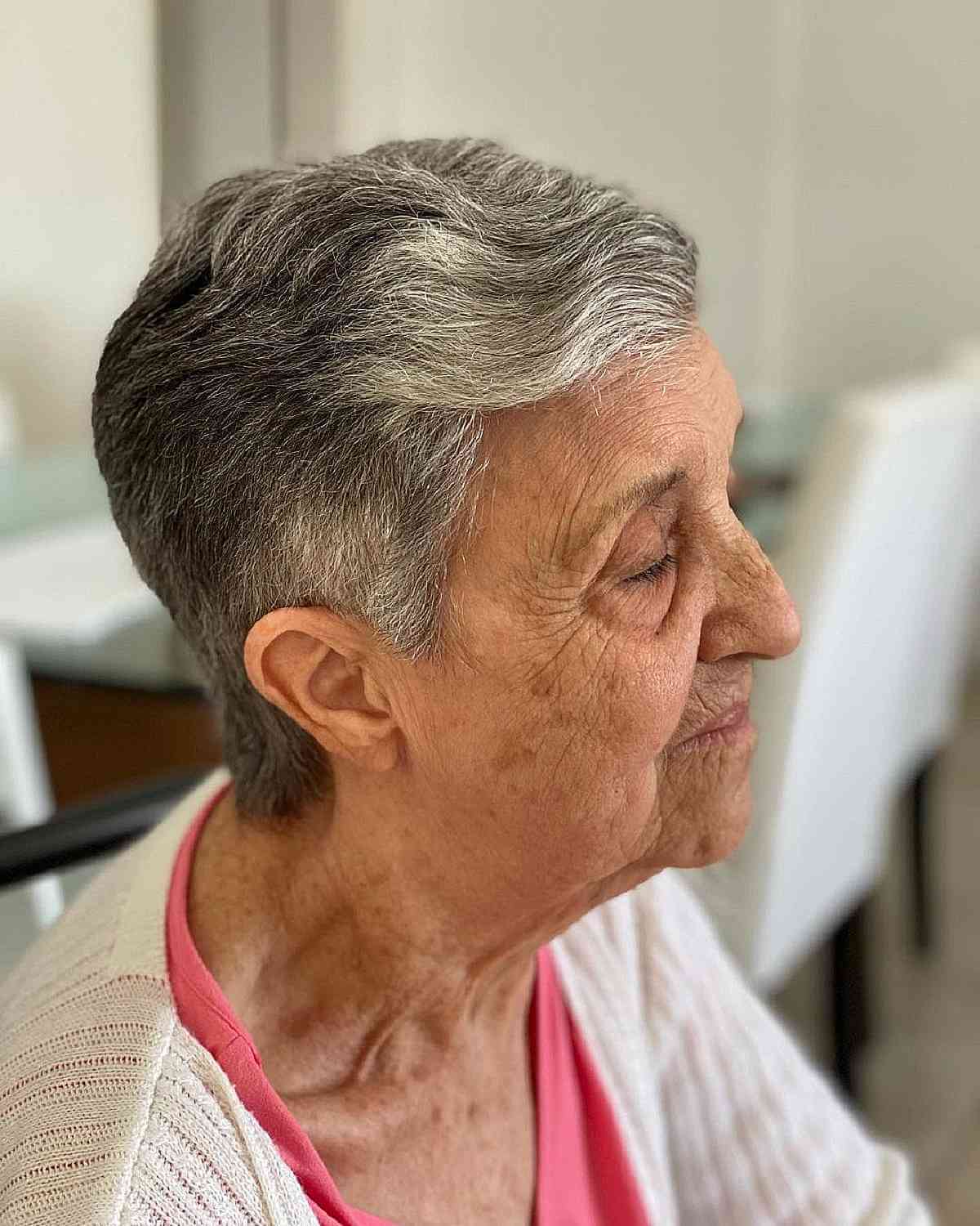 Slicked Back Look for Short Grey Hair