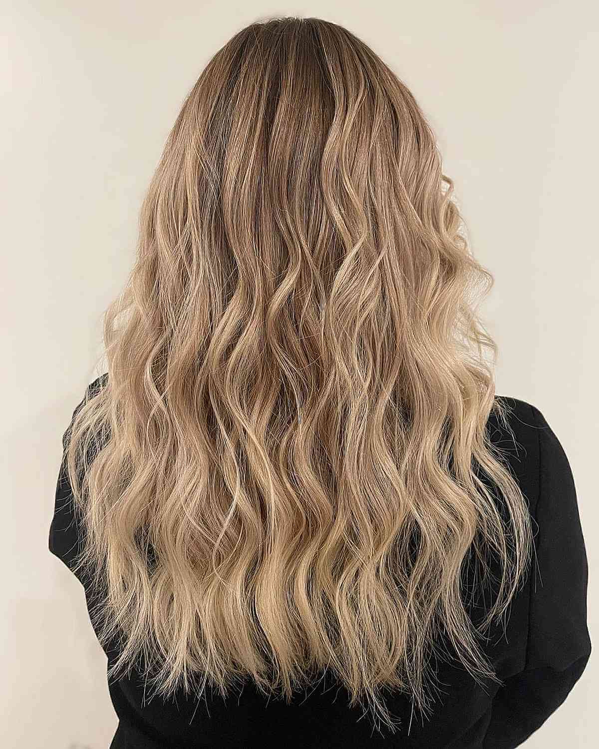 Soft Beige Honey Blonde with Deep Roots