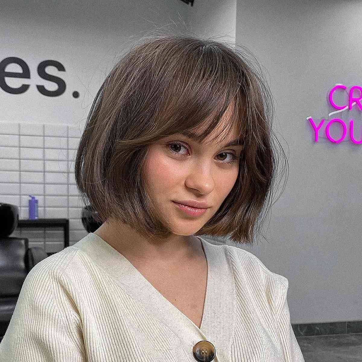 Short Soft Blunt Bob with Delicate Bangs
