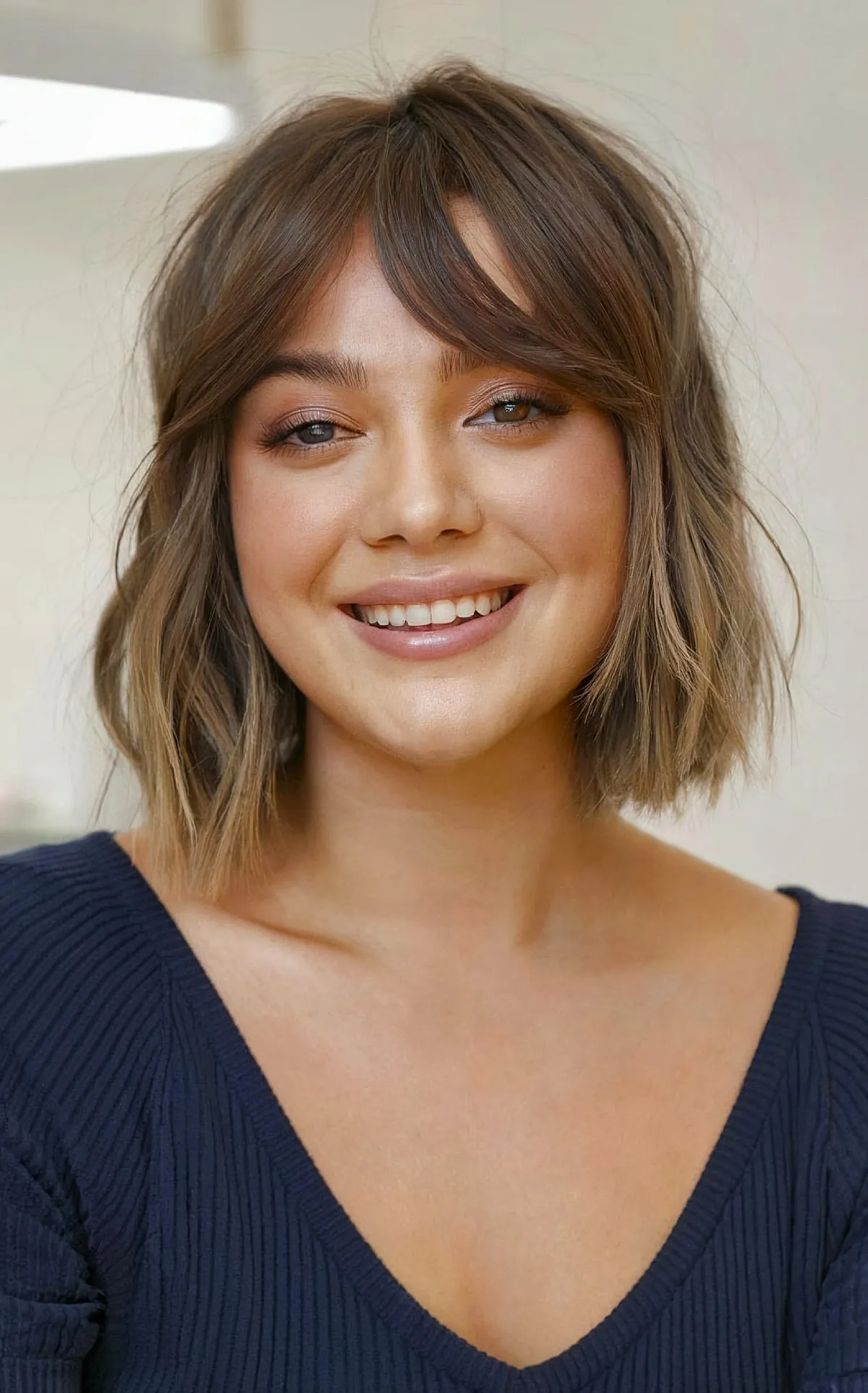 Soft Bob with Curtain Bangs Designed for Round Faces