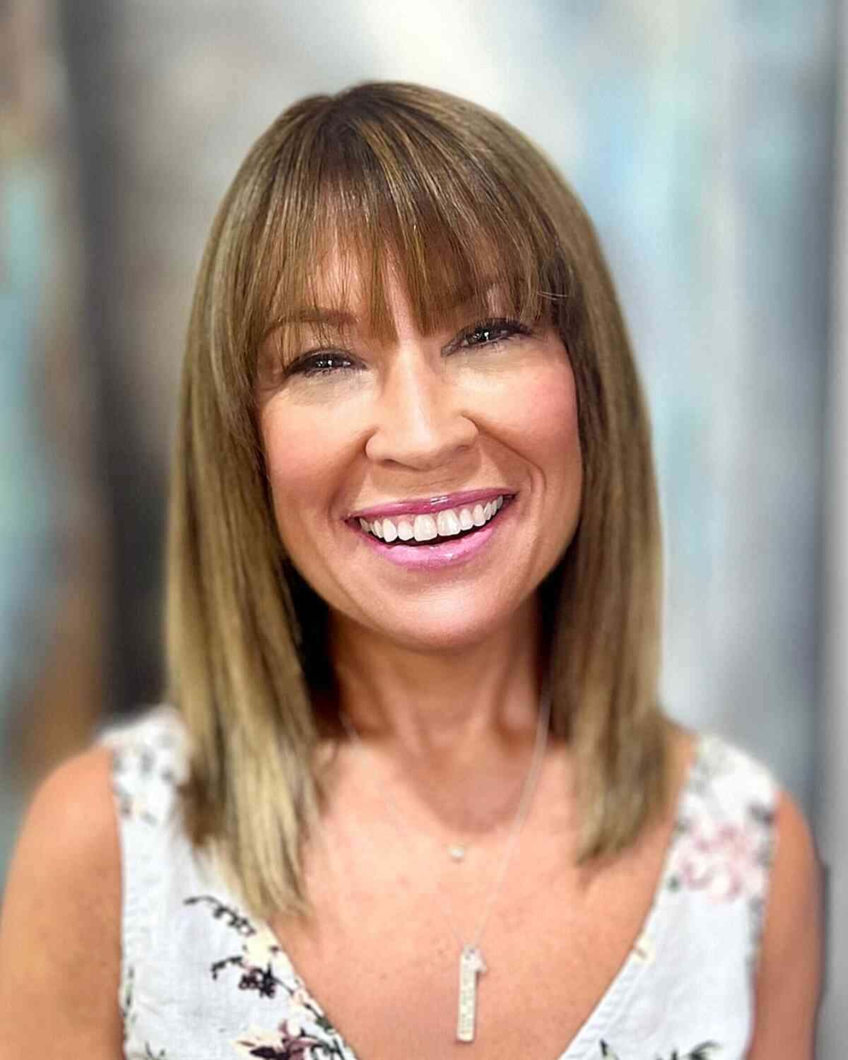 Collarbone-Length Soft Brunette Hair with Waterfall Fringe