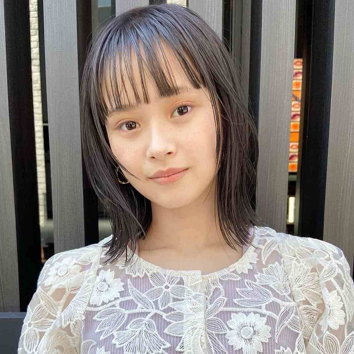 Soft Lob Haircut with Textured Bangs on Thinner Hair