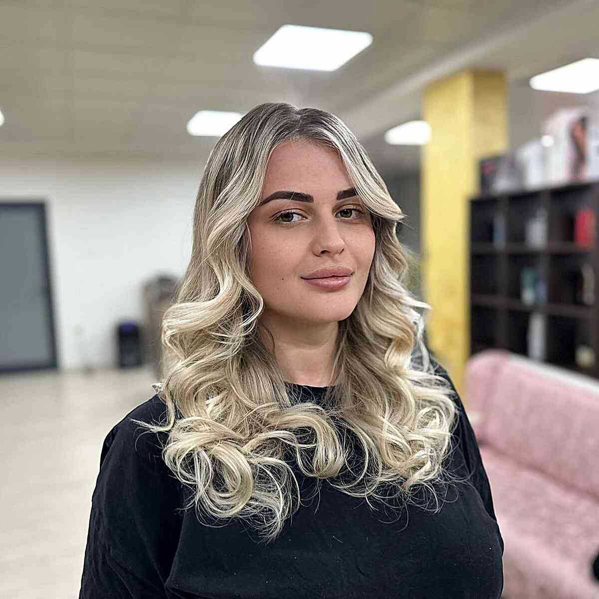 Soft Platinum Blonde Waves for mid-length hair