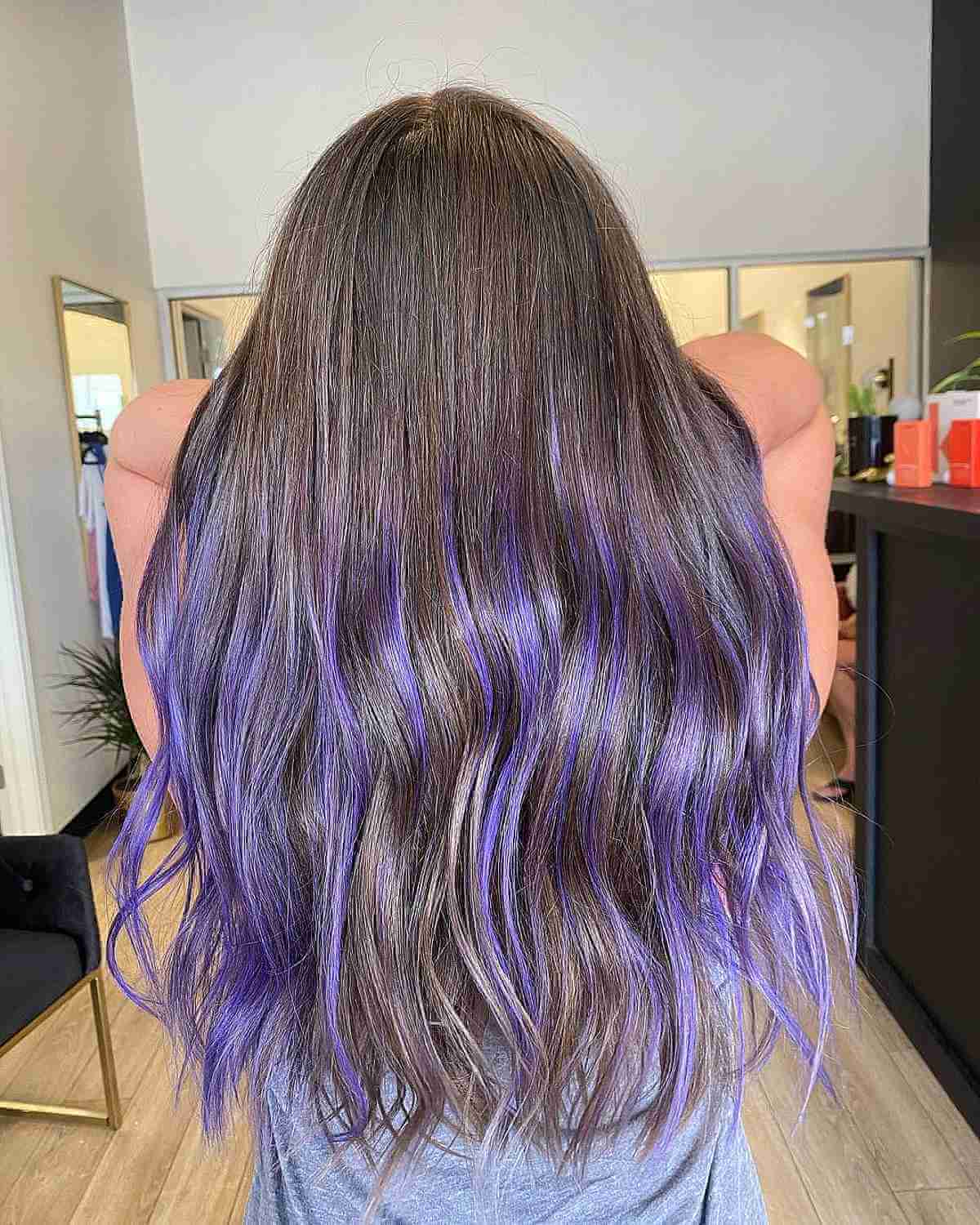 Soft Purple Balayage Highlights on Dark Brown Hair