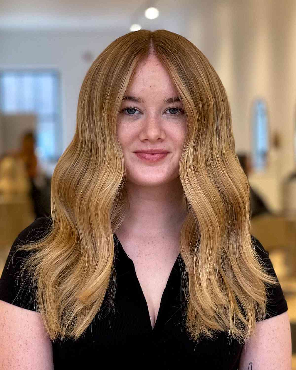 Soft Strawberry Blonde with Highlights Perfect for Fair Skin