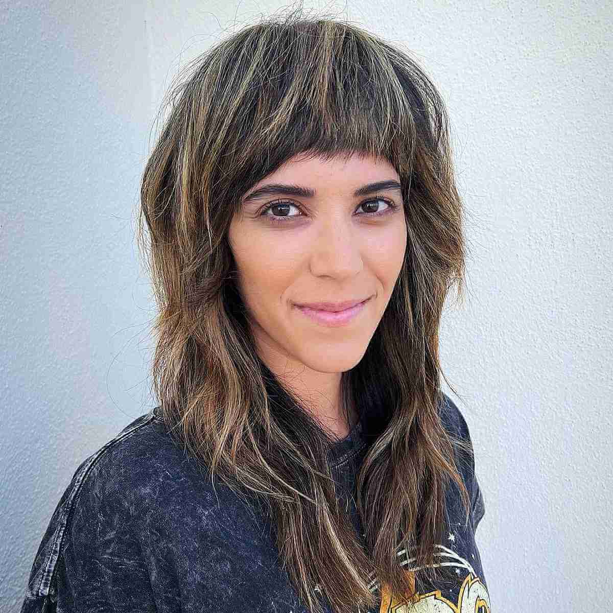 Medium Shag with Softly Shaped Bangs for an Elongated Face