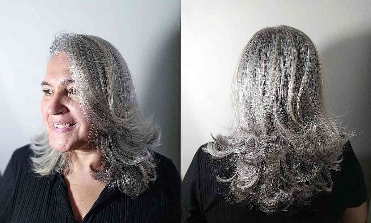 Stylish Mid-Length Grey Feathered Tips for Women Over Fifty