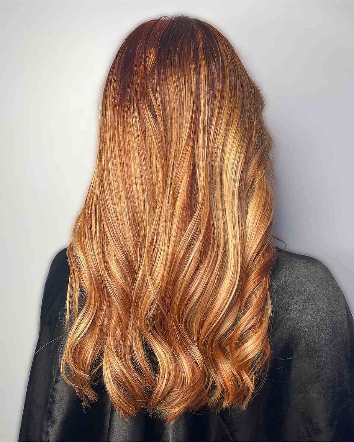 Strawberry Peach Blonde Highlights with Deep Roots