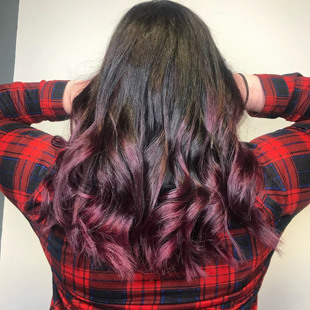 Striking black and burgundy dip dye