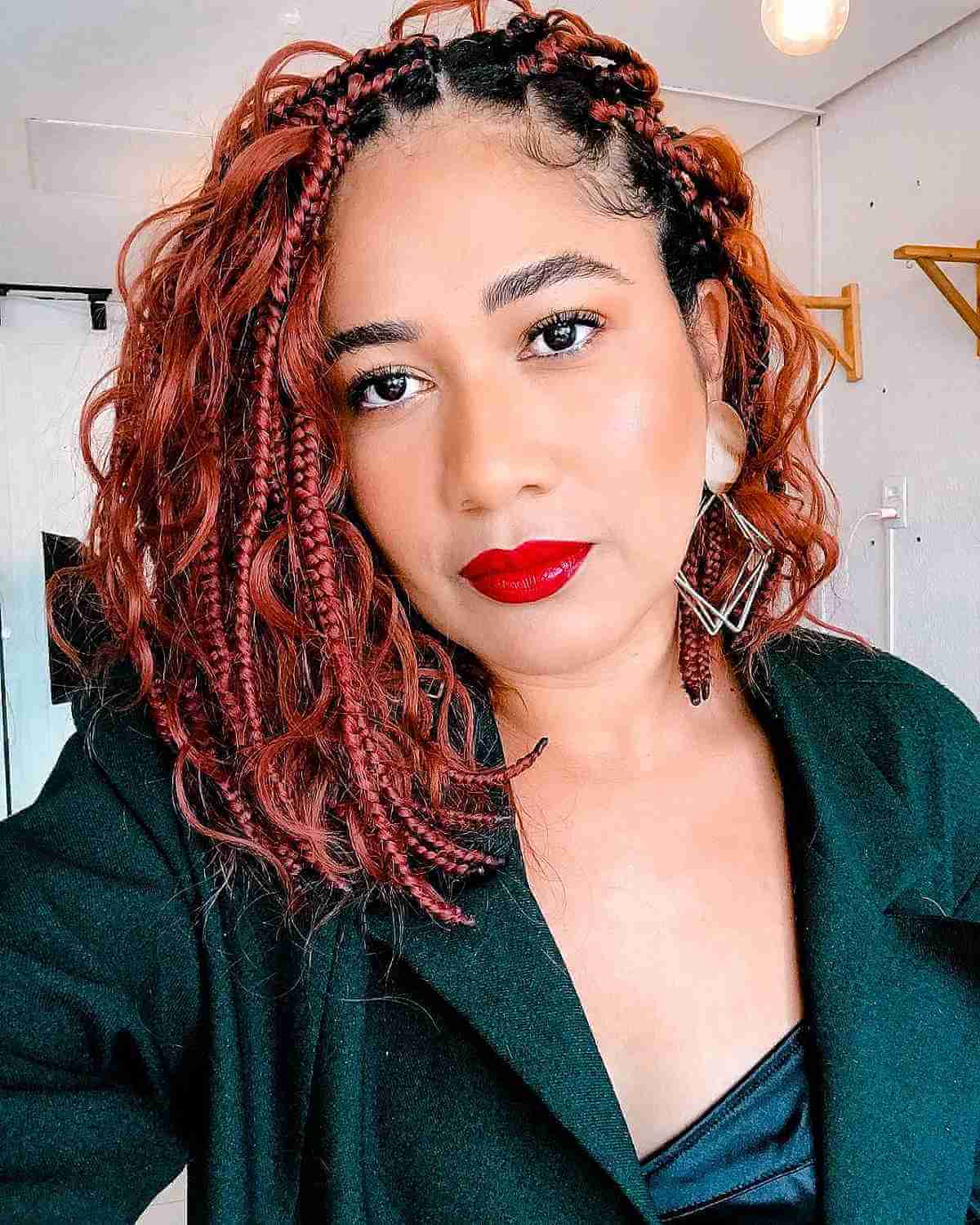 Striking Crimson Box Braids for Medium-Length Hair