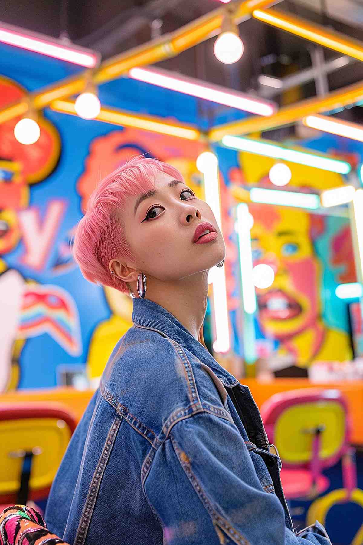 Young Woman with Short Pink Hair and Buzzed Sides