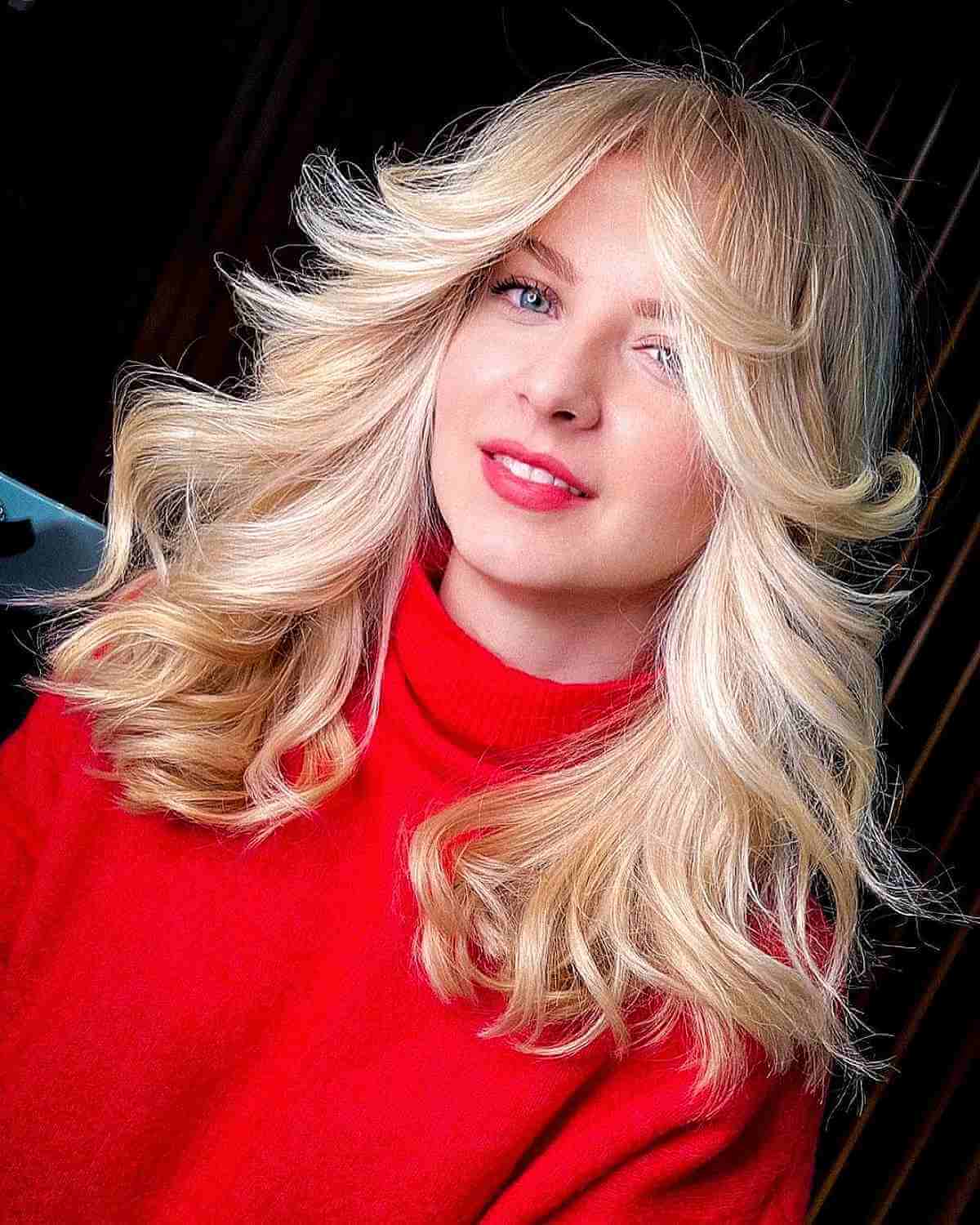 Stunning 70s-Inspired Blonde Feathered Hairstyle