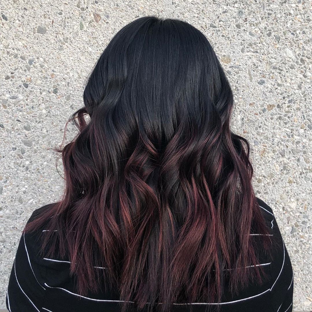 Stunning black and burgundy balayage