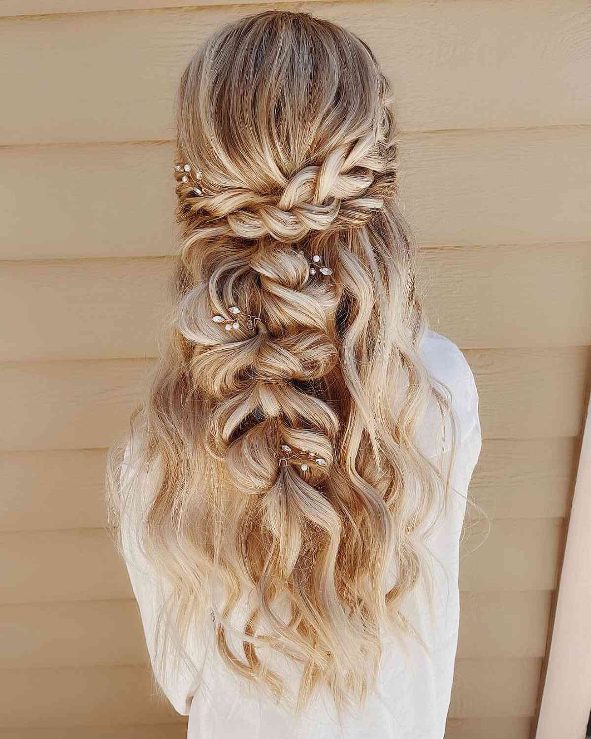 Charming Blonde Bohemian Half Up Half Down Braid for Prom