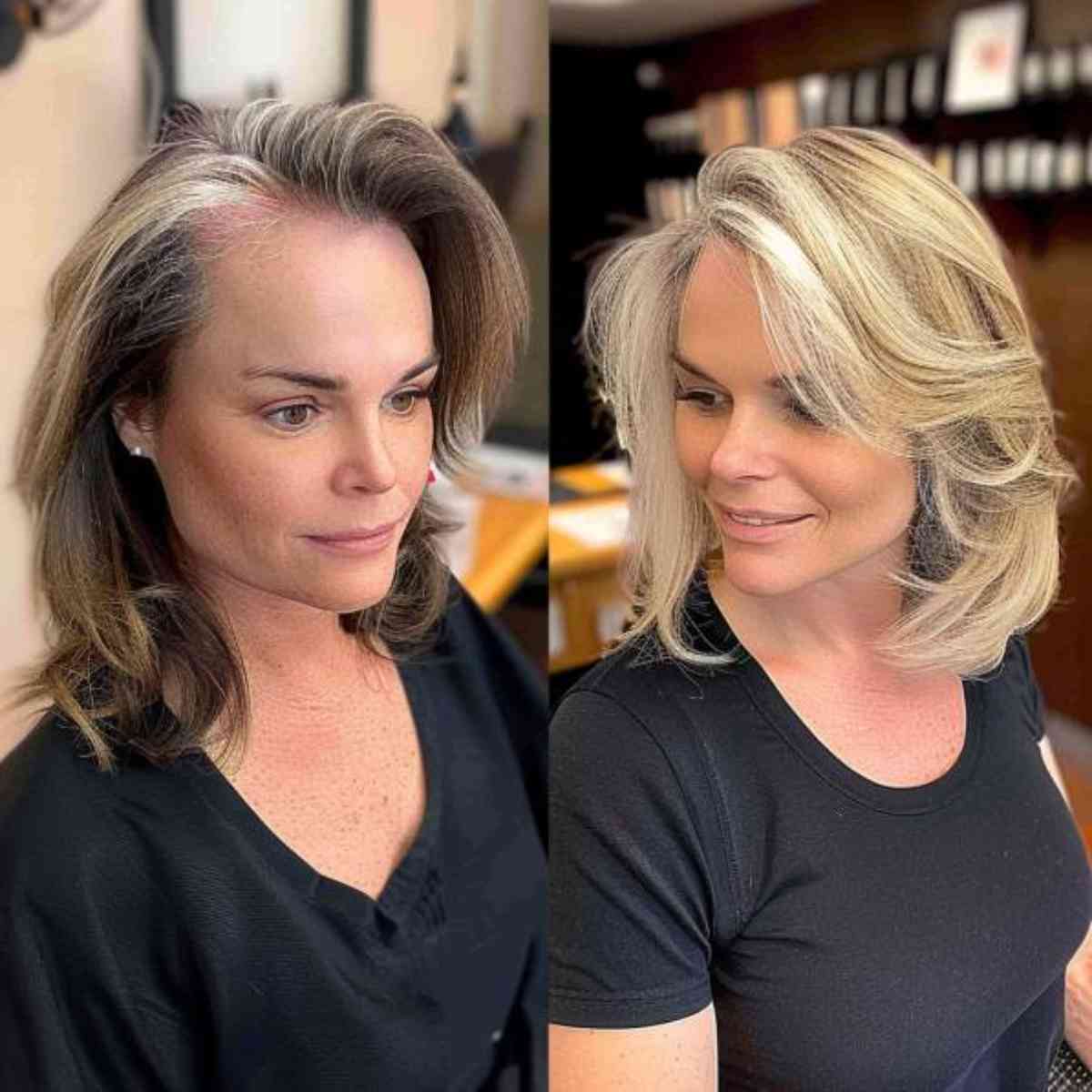 Stunning Blonde Lob with Soft Curtain Bangs for Thin Hair