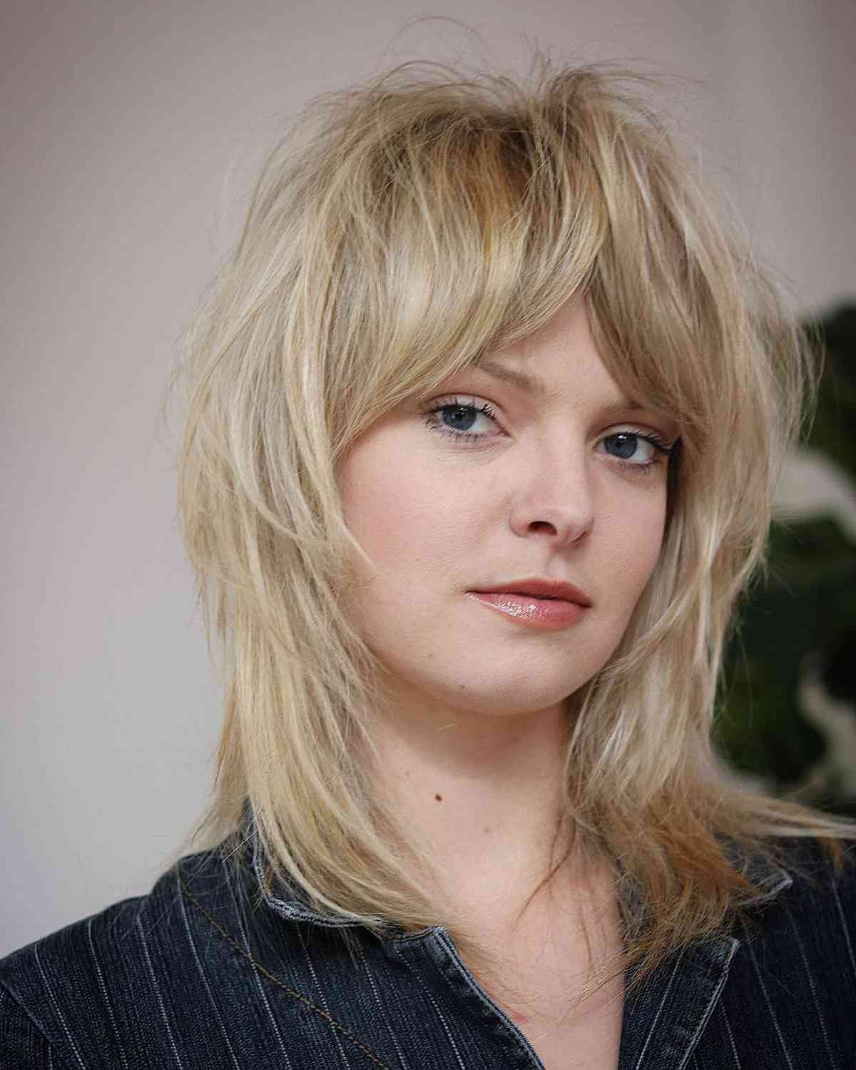 Stunning Blonde Long Bob with Bottleneck Fringe