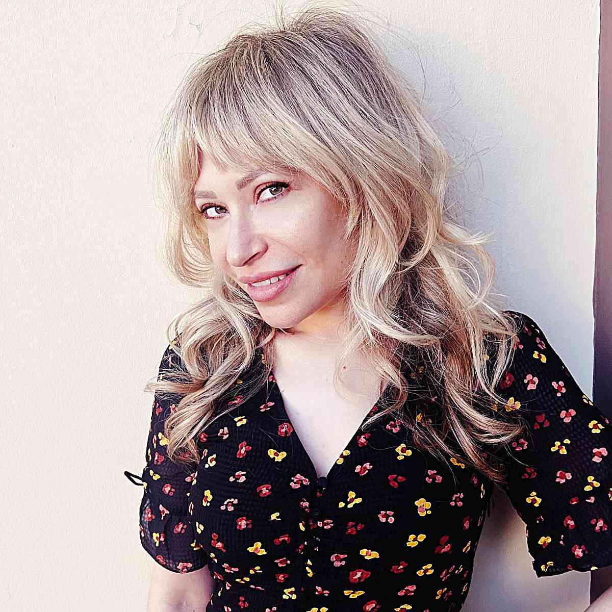 Mid-Length Stunning Blonde Shag with Fringe for ladies with finer hair
