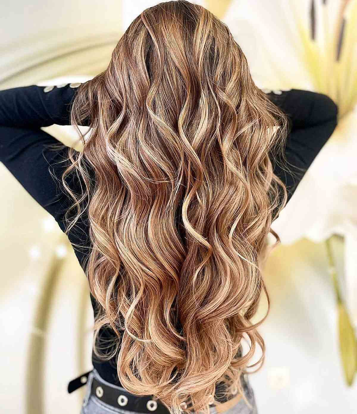 Golden-blonde balayage on brown hairstyle