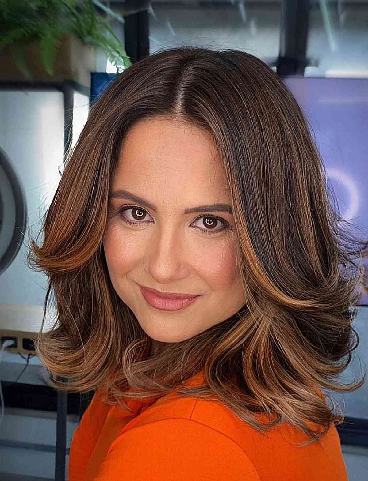 Stunning Center Parted Medium Cut for Round Faces