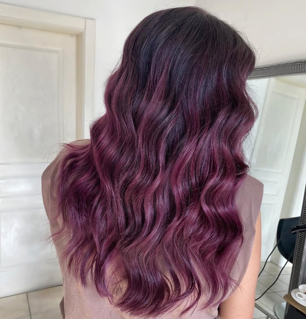 Stunning deep burgundy and magenta balayage