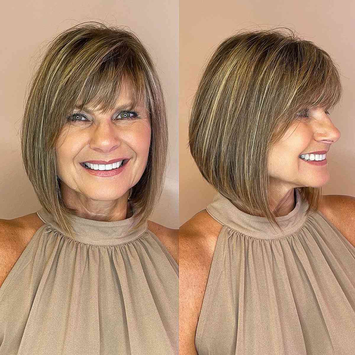 Stunning Lob with Highlights and Bangs