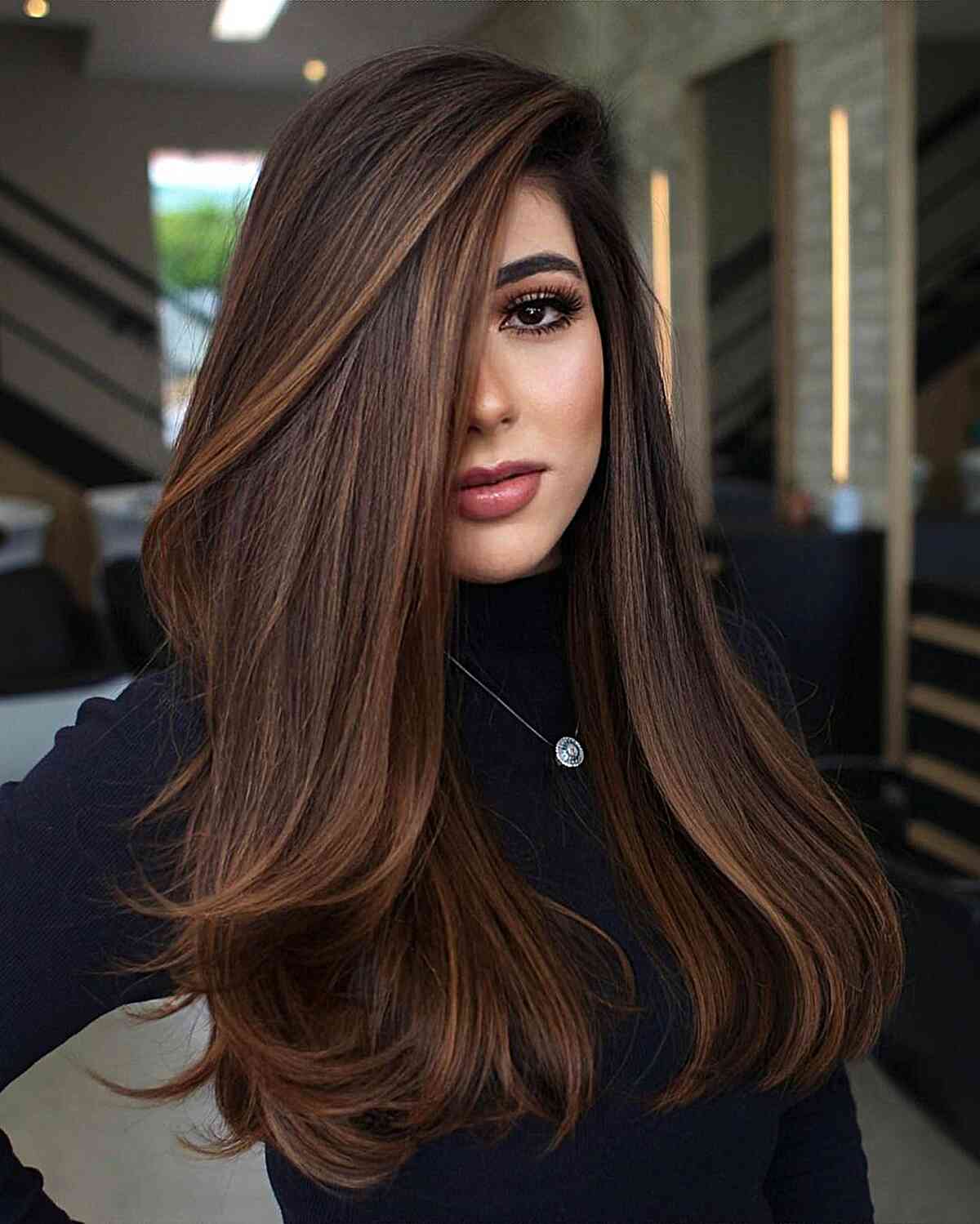 Stunning Long Locks with Caramel Highlights