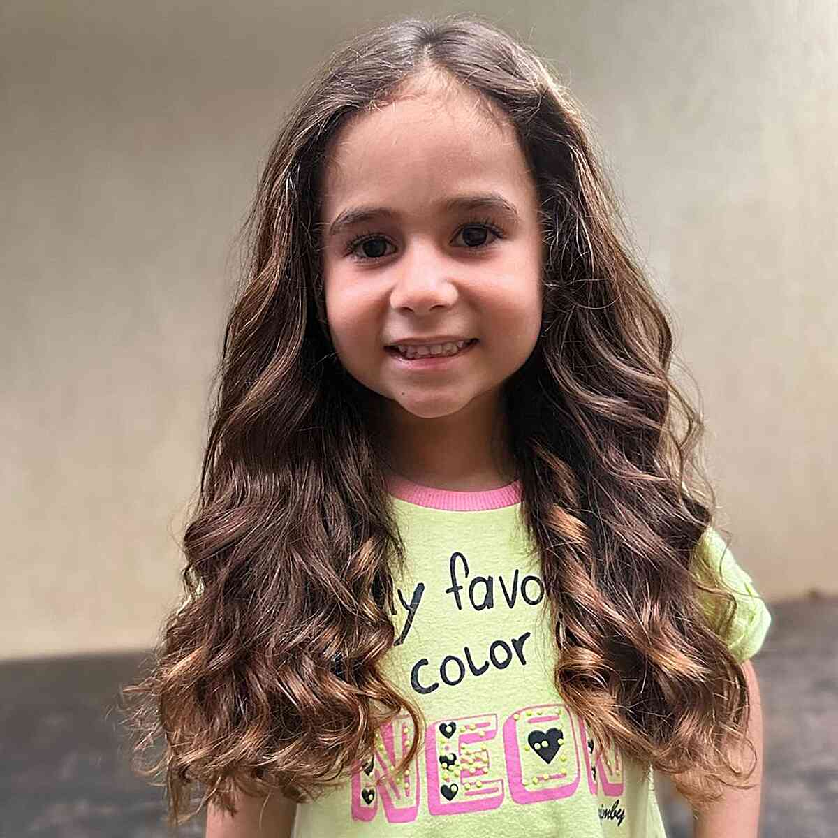 Stunning Long Wavy Hair Featuring an Off Center Part for Little Girls with a square face