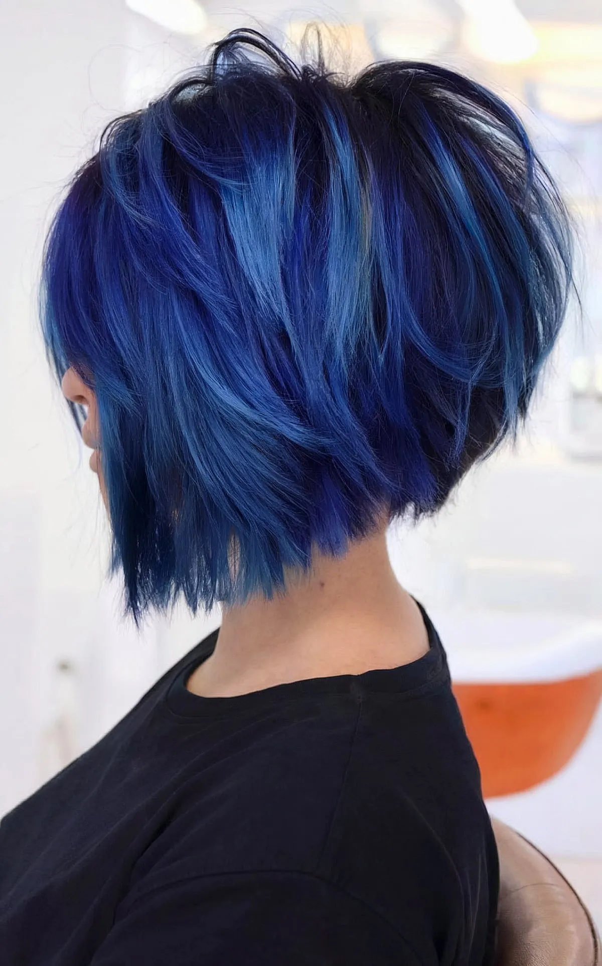 Stunning Ocean Blue Graduated Bob with Crown Layers