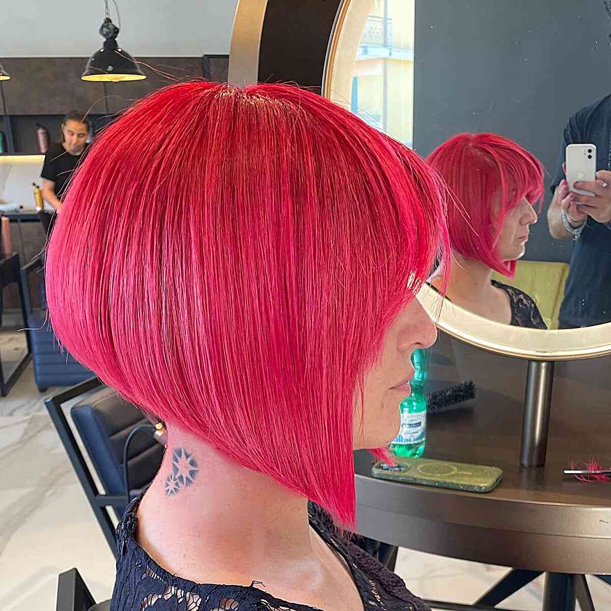 Short Stacked Bob with Vibrant Red Highlights