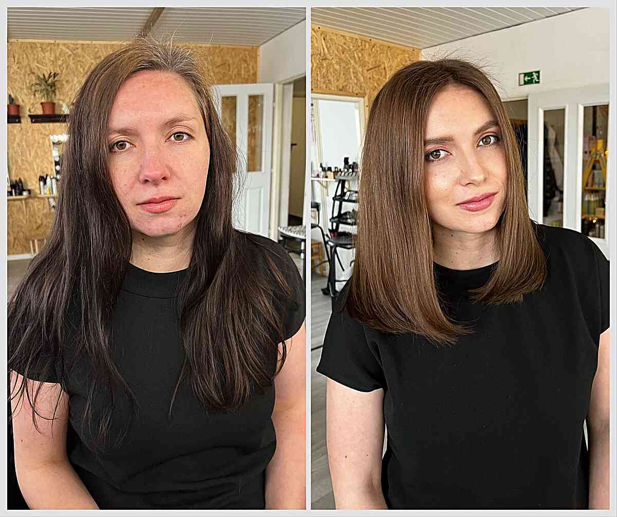 Stunning Straight Hair Transformation for women with a heart face looking for a change