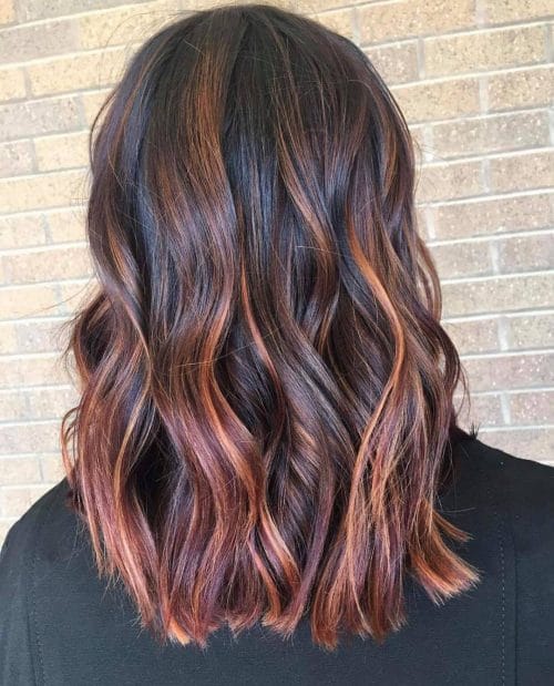 Stunning Red Violet and Copper Balayage hairstyle