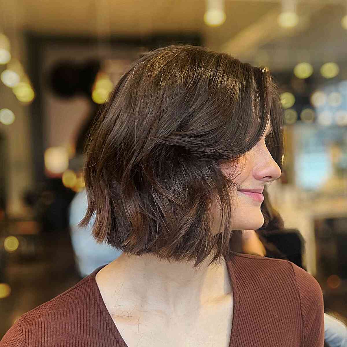 Short Styled Textured Italian Bob with Soft Bangs for Thicker Locks