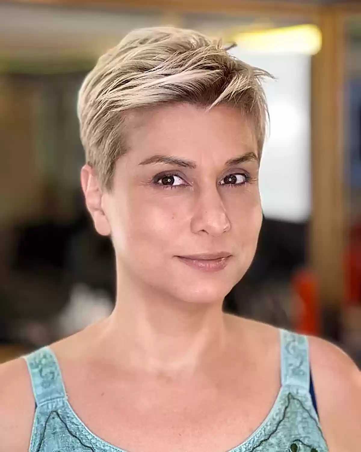 Stylish and Rooted Pixie Cut for Ladies Aged 40 and Over