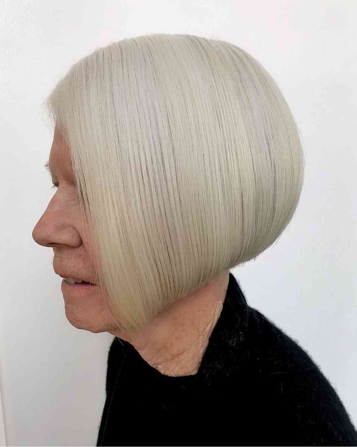 Stylish Angled Bob Cut on Older Ladies Past 70