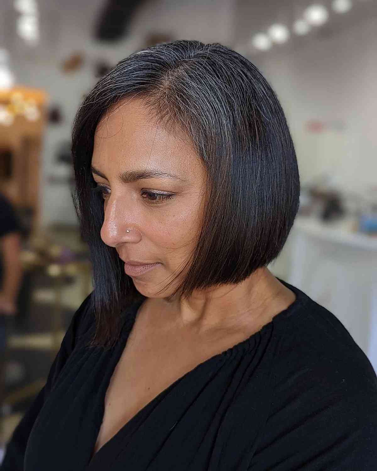 Stylish Asymmetrical Jaw-Length Bob for Women Over 50