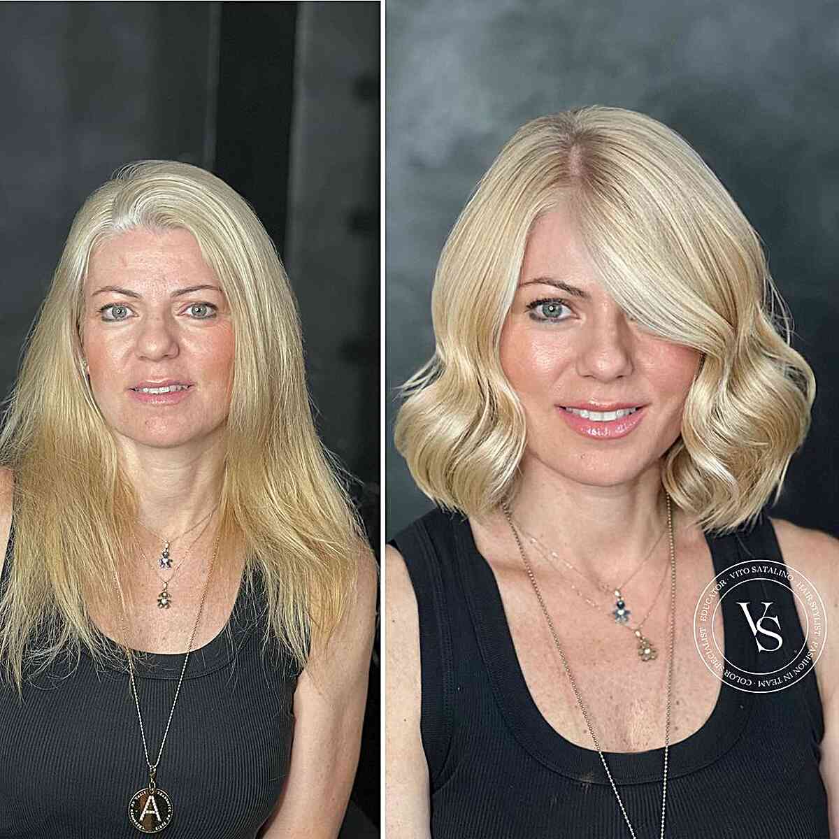 Stylish Blonde Bob with Elegant Bangs for Women Over Forty