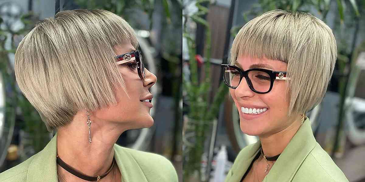 Stylish Blonde Choppy Tapered Bob with Fringe