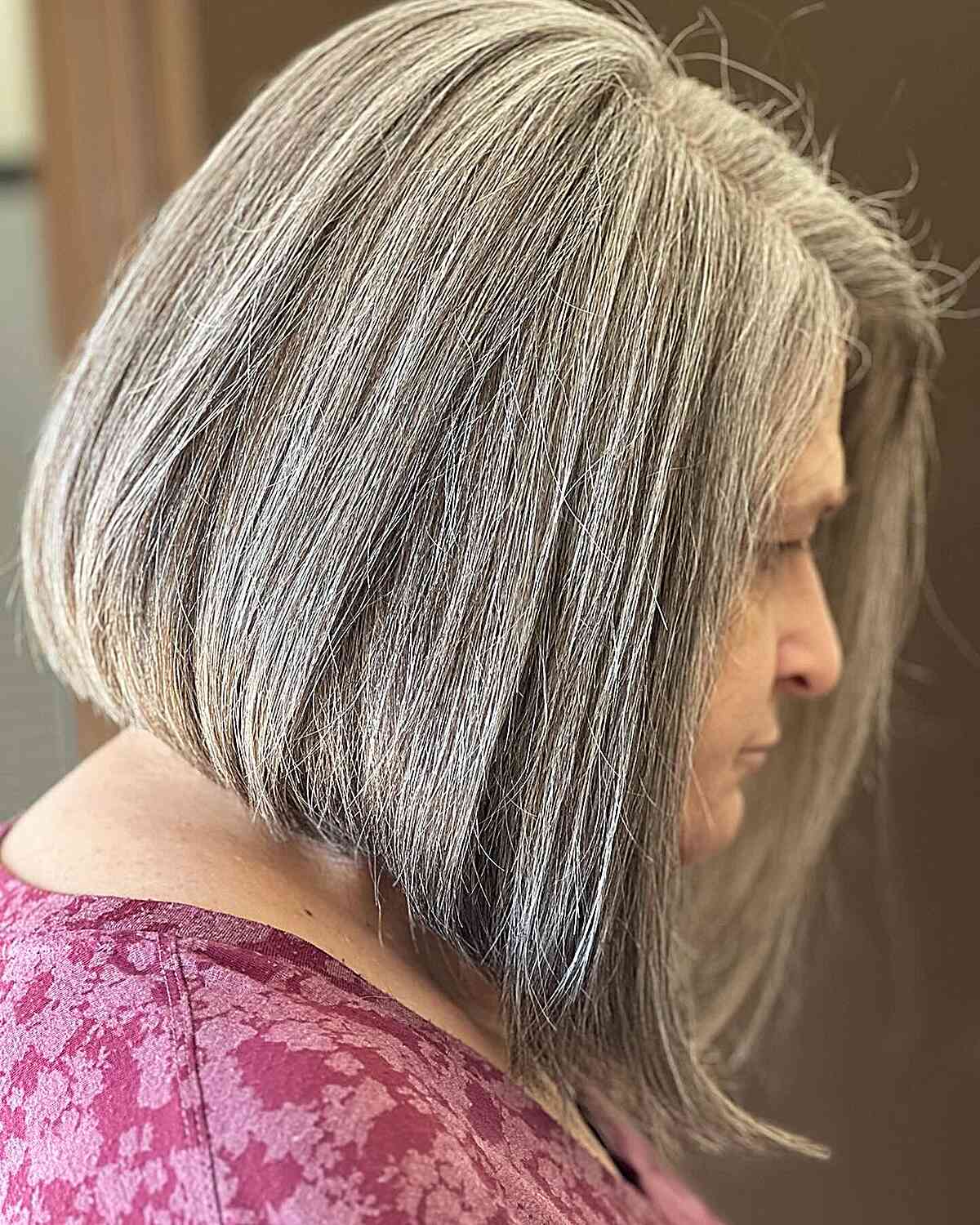 Stylish Bob with Silver Highlights for Older Women with Coarse Hair