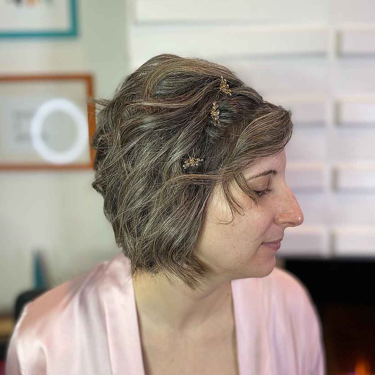 Chic bouffant half updo for bob