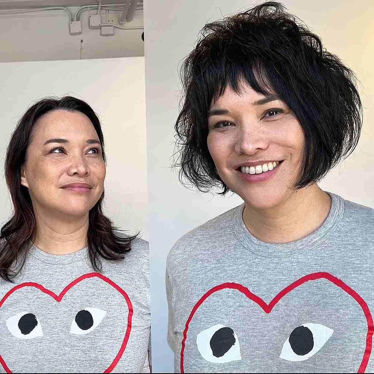 Chin-Length Choppy Short Haircut and Bangs for Women Over 50