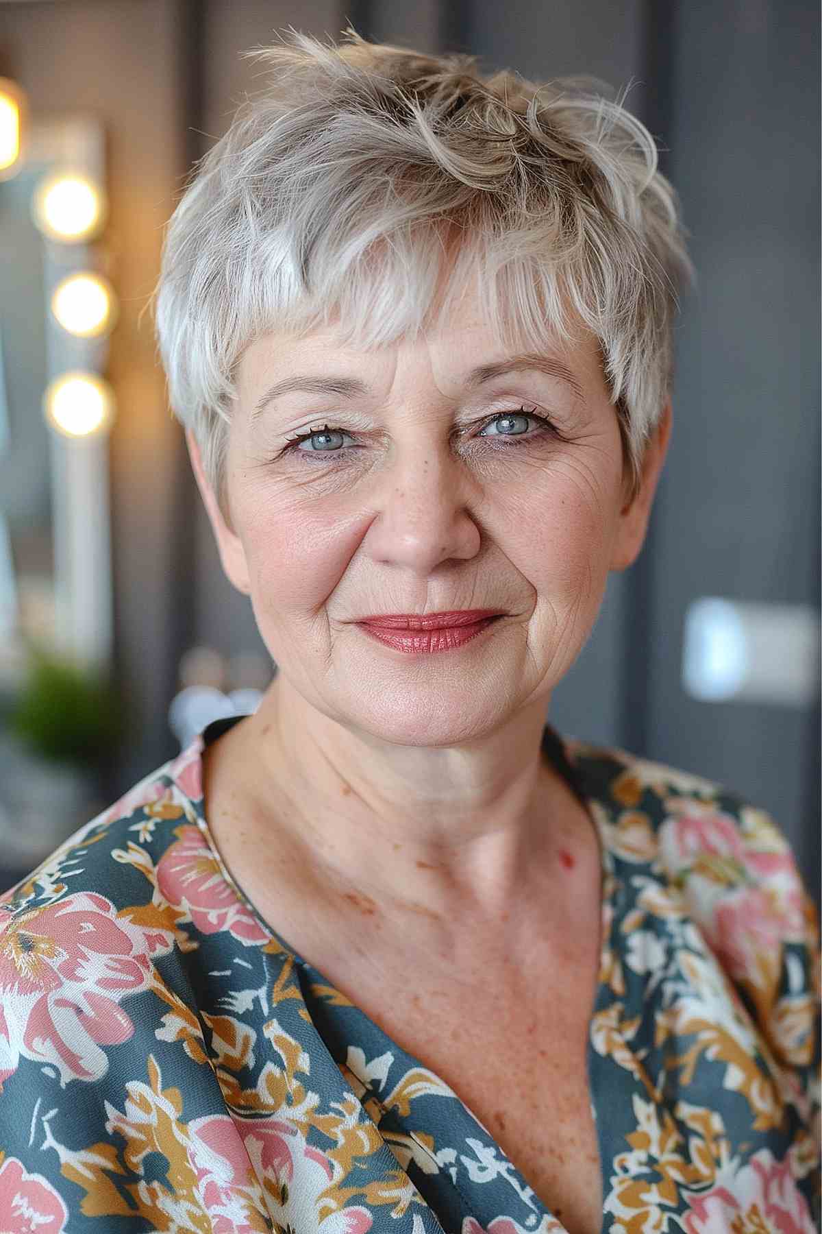 Stylish Cropped Hair for Women Over 60 with round face shape