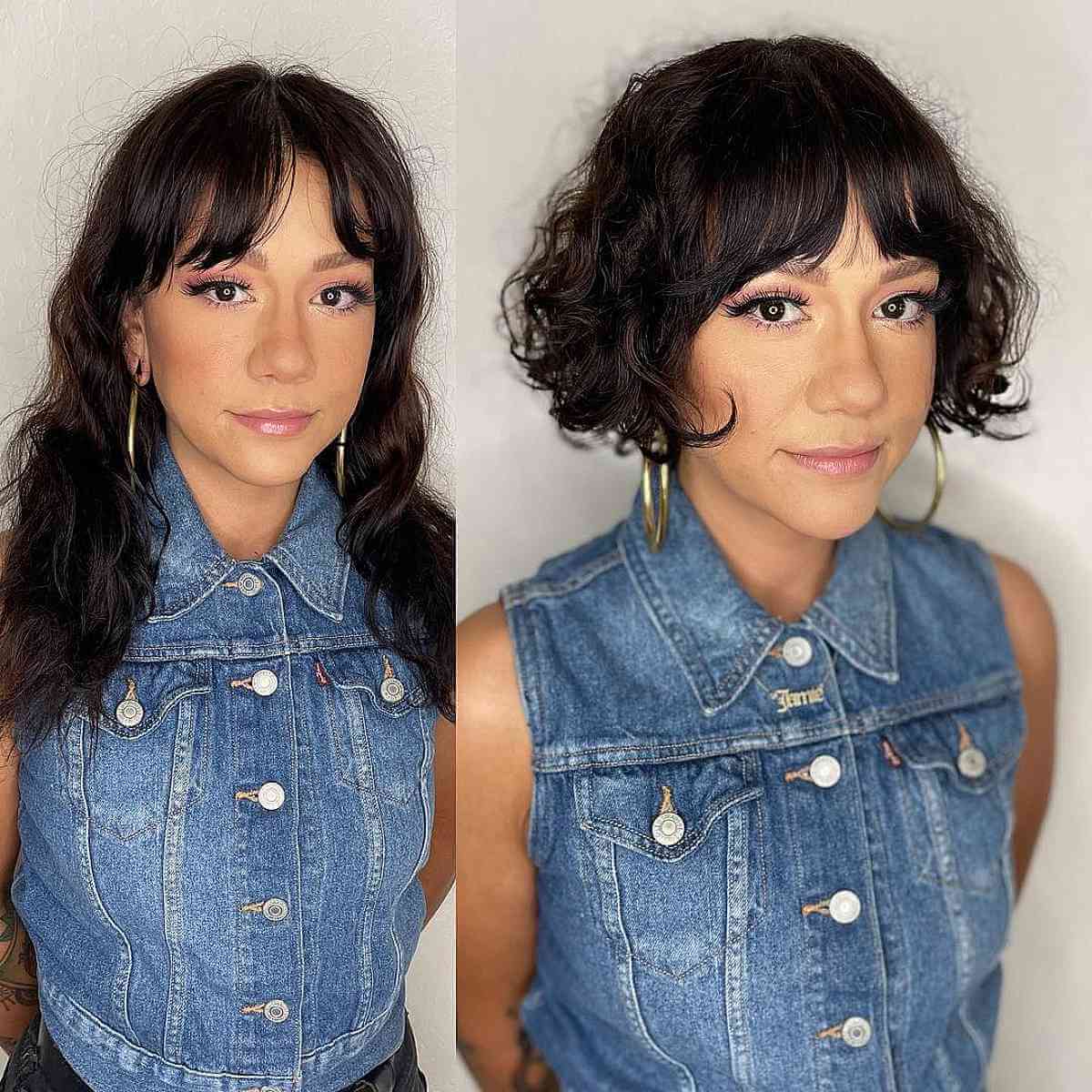 Stylish Curly French Bob with Delicate Bangs