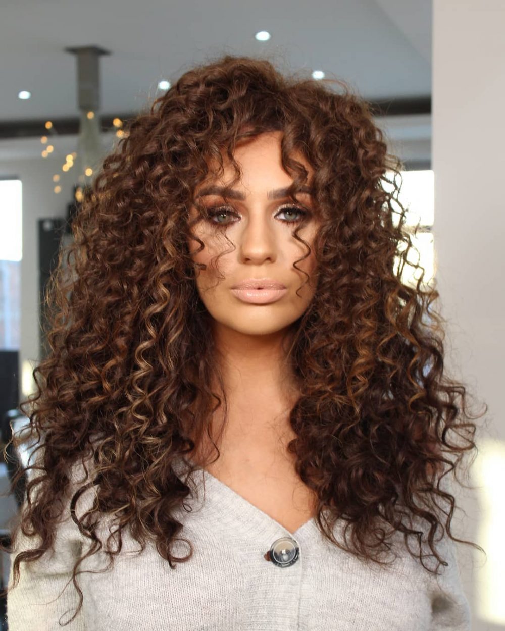 Stylish Curly Weave with Extended Bangs