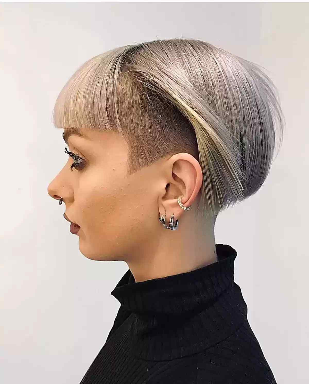 Stylish Dark Blonde Undercut Bob with Fringe