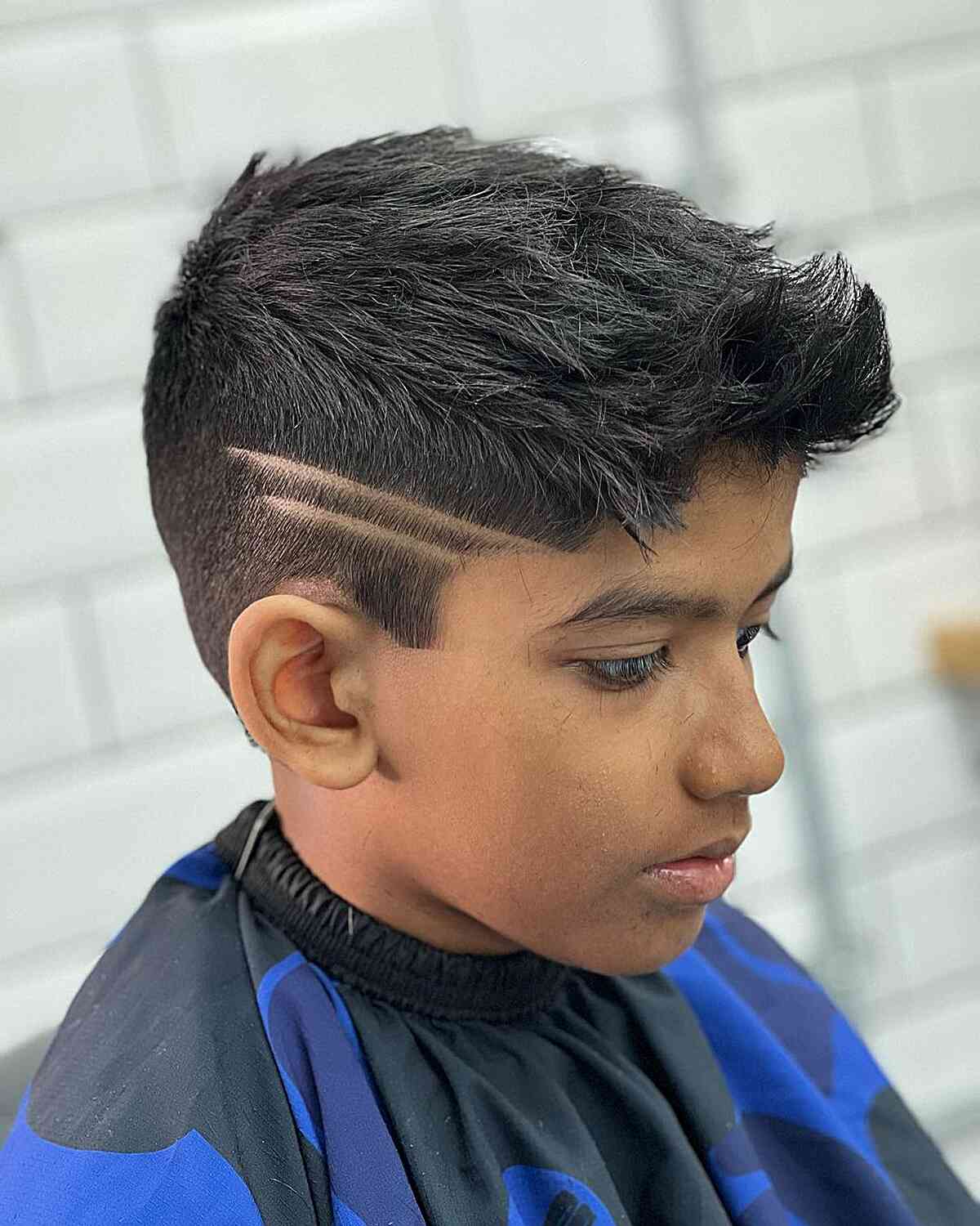 Short Faded Cut with Unique Patterns for Boys